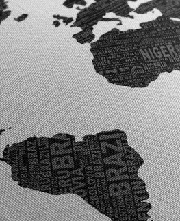 Obrazy na korku Obraz na korku čiernobiela mapa sveta
