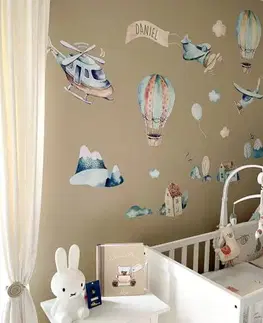Nálepky na stenu Nálepky na stenu pre chlapca - Modré lietadlá a balóny