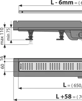 Sprchovacie kúty Alcadrain Podlahový žľab s okrajom pre perforovaný rošt as pevným golierom k stene APZ30-850M APZ30-850M