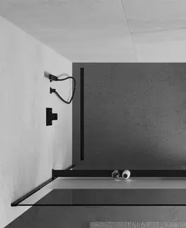 Sprchové dvere MEXEN/S - KIOTO Sprchová zástena WALK-IN s poličkou a držiakom uterákov 80 x 200, transparent/matné sklo 8 mm, čierna 800-080-121-70-35