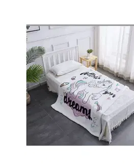 Deky Obojstranná baránková deka, biela/detský motív jednorožec, 127x152cm, UNIKORN