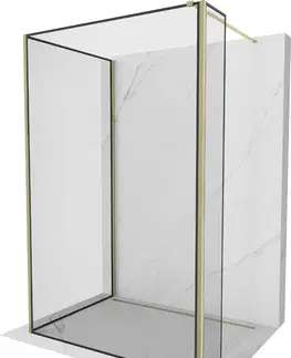 Sprchové dvere MEXEN/S - Kioto Sprchová zástena WALK-IN 140 x 120 x 40 cm, čierny vzor, zlatá 800-140-120-221-50-70-040
