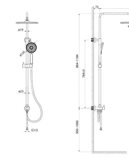 Sprchy a sprchové panely SAPHO - Sprchový stĺp pre nástennú batériu, pevná a ručná sprcha, guľatý, chróm 1202-30