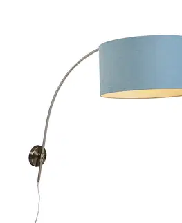 Nastenne lampy Nástenné oblúkové svietidlo oceľové s tienidlom modré 50/50/25 nastaviteľné
