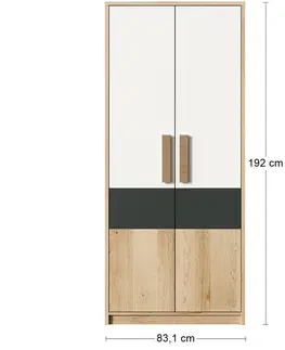 Šatníkové skrine NABBI Aurin W-2D dvojdverová šatníková skriňa pieskový artisan / biela / antracit