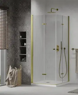 Vane MEXEN/S - Lima Duo sprchovací kút 90x90, transparent, zlatá + vanička so sifónom 856-090-090-50-02-4010G