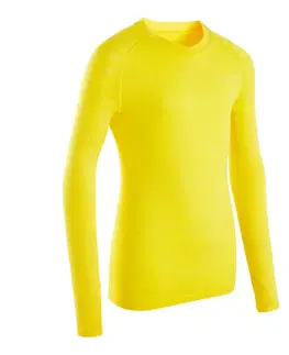 ragby Detské spodné tričko na futbal Keepdry 500 s dlhými rukávmi žlté