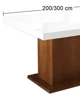 Jedálenské stoly PYKA Kacper 200/300 rozkladací jedálenský stôl drevo D3 / biely vysoký lesk