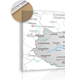 Obrazy na korku Obraz na korku šedá mapa Maďarska s kontrastom