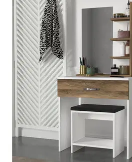 Nočné stolíky  Toaletný stolík OLIVIA 143x72 cm + taburet 40x40 cm hnedá/biela 