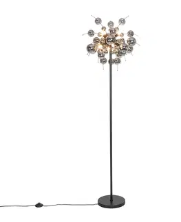 Stojace lampy Dizajnová stojaca lampa čierna s dymovým sklom 8 svetiel - Explode
