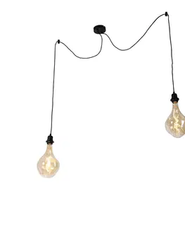 Zavesne lampy Závesná lampa čierna 2-svetlá vrátane LED zlatej stmievateľnej - Cava Luxe