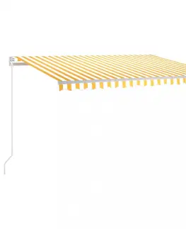 Záhradné markízy Ručne zaťahovacia markíza s LED svetlom 450x350 cm Dekorhome Biela / žltá