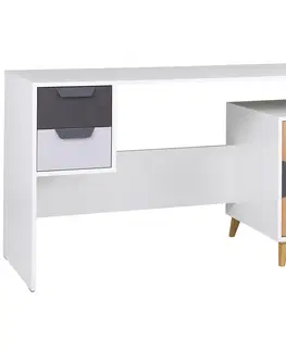 Moderné kancelárske stoly Písací stôl Joker 13 Biely/Grafit/Šedá/Dub Lefkas