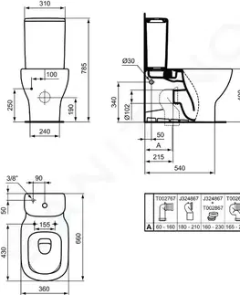 Kúpeľňa IDEAL STANDARD - Tesi WC kombi misa, spodný/zadný odpad, AquaBlade, biela T008201