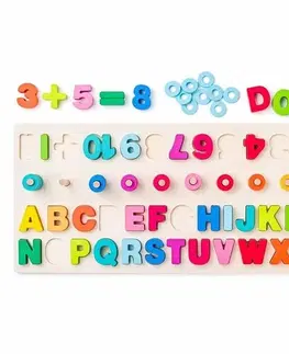 Drevené hračky Woody Didaktická doštička s počítaním, písmenami a číslicami, 51 x 4 x 23,5 cm
