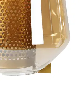 Zavesne lampy Závesná lampa zlatá s jantárovým sklom 23 cm podlhovastá 3-svetlá - Kevin