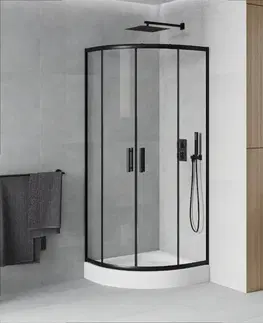 Vane MEXEN/S - Rio štvrťkruhový sprchovací kút 70 x 70, transparent, čierna + vanička Rio 863-070-070-70-00-4710