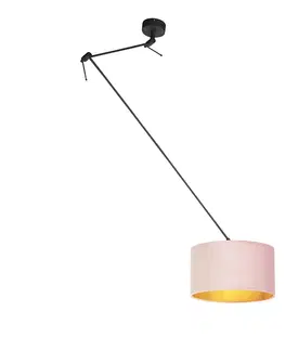 Zavesne lampy Závesná lampa s velúrovým odtieňom staroružová so zlatom 35 cm - Blitz I čierna