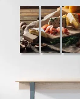 Obrazy jedlá a nápoje 5-dielny obraz variácie syra na doske