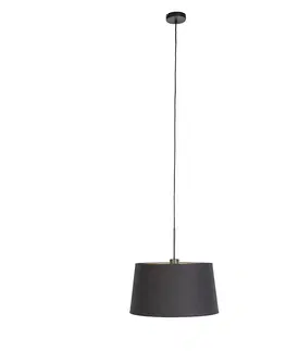 Zavesne lampy Závesná lampa s bavlneným tienidlom čierna so zlatou 40 cm - Combi