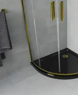 Vane MEXEN/S - Apia sprchovací kút štvrťkruh 80x80, transparent, zlatá + čierna vanička so sifónom 863-080-080-50-00-4170G