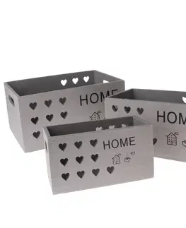 Úložné boxy Sada drevených debničiek Home, 3 ks, sivá