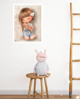Obrazy do detskej izby Obraz na stenu - Dievčatko so srnkou v béžovom
