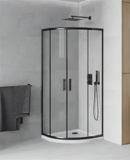 Vane MEXEN/S - Rio štvrťkruhový sprchovací kút 90 x 90, transparent, čierny + vanička so sifónom Flat, biela 863-090-090-70-00-4110B