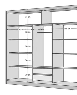Šatníkové skrine Skriňa s posuvnými dverami, biela/dub craft, 250x215 cm, LADDER