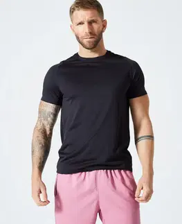 fitnes Pánske tričko na fitnes priedušné okrúhly výstrih čierne