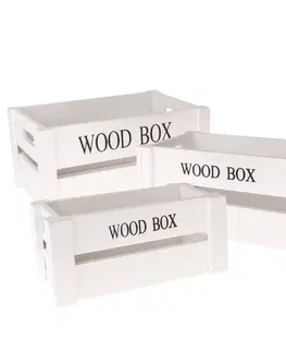 Úložné boxy Sada drevených debničiek Wood Box, 3 ks, biela