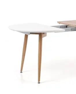 Jedálenské stoly HALMAR Edward rozkladací jedálenský stôl biely lesk / dub san remo