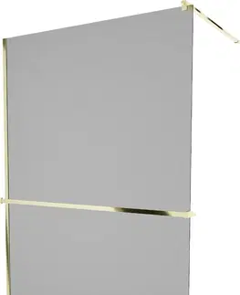 Sprchové dvere MEXEN/S - KIOTO Sprchová zástena WALK-IN s poličkou a držiakom uterákov 120 x 200, grafit 8 mm, zlatá 800-120-121-50-40