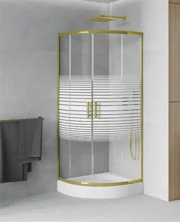 Vane MEXEN/S - Rio sprchovací kút štvrťkruh 70 x 70 cm, pruhy, zlato + vanička Rio vrátane výpuste 863-070-070-50-20-4710