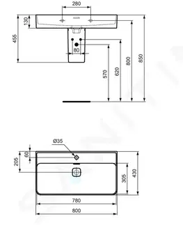 Kúpeľňa IDEAL STANDARD - Strada II Umývadlo 800×430 mm, s otvorom na batériu, biela T300101