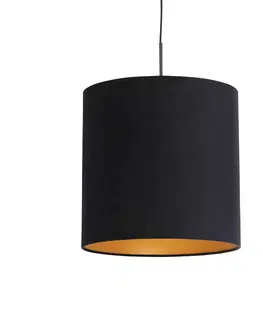 Zavesne lampy Závesná lampa s velúrovým tienidlom čierna so zlatou 40 cm - Combi