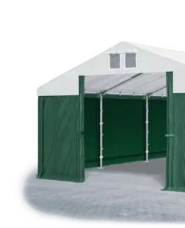 Záhrada Skladový stan 5x10x2,5m strecha PVC 560g/m2 boky PVC 500g/m2 konštrukcie ZIMA PLUS Zelená Bílá Zelená