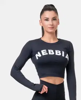 Tričká a tielka NEBBIA Dámske tričko Crop Top Sporty Hero Long Sleeves Black  M