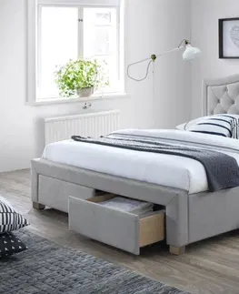 Manželské postele CATERA manželská posteľ 140x200 cm, šedá, dub