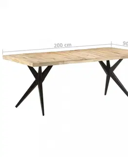 Jedálenské stoly Jedálenský stôl masívne drevo / oceľ Dekorhome 200x90x76 cm
