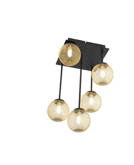 Stropne svietidla Moderné stropné svietidlo čierne so zlatými 5 svetlami - Athens Wire