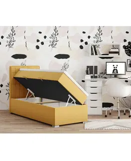 Postele Boxspringová posteľ, jednolôžko, horčicová, 80x200, ľavá, TERY