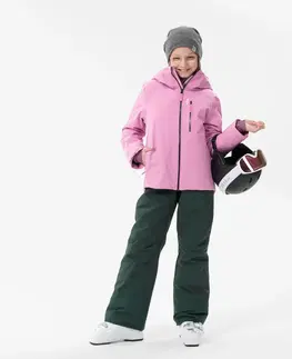 nohavice Detské lyžiarske nohavice 500 PNF s trakmi nepremokavé zelené
