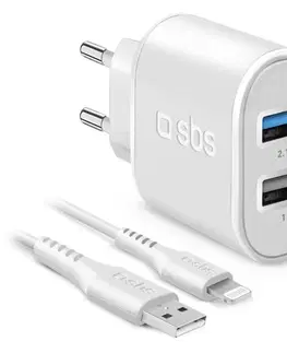 Nabíjačky pre mobilné telefóny SBS Cestovná nabíjacia sada, Ultra Fast Charge, 2 x USB/Lightning MFI C-89 kábel, biela TEKITTR2ULH2189A