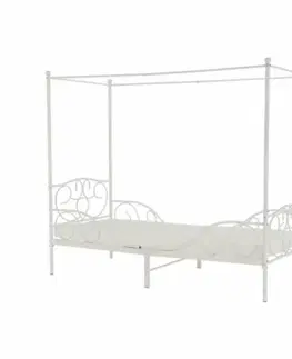 Postele Kovová posteľ s nebesami, biela, 90x200, ADELISA