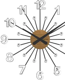 Hodiny Drevené strieborno-čierne hodiny s kameňmi Vlaha design VCT1082, 49cm 