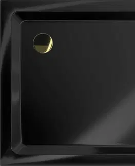 Vane MEXEN/S - Flat sprchová vanička štvorcová slim 70 x 70, čierna + zlatý sifón 40707070G