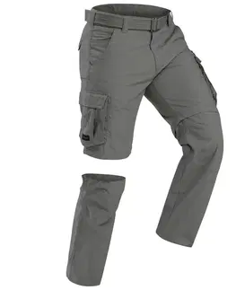 nohavice Pánske odopínateľné trekingové nohavice Travel 100 kaki