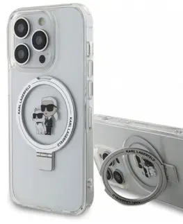 Puzdrá na mobilné telefóny Zadný kryt Karl Lagerfeld Ringstand Karl and Choupette MagSafe pre iPhone 14 Pro Max, biely 3666339168865